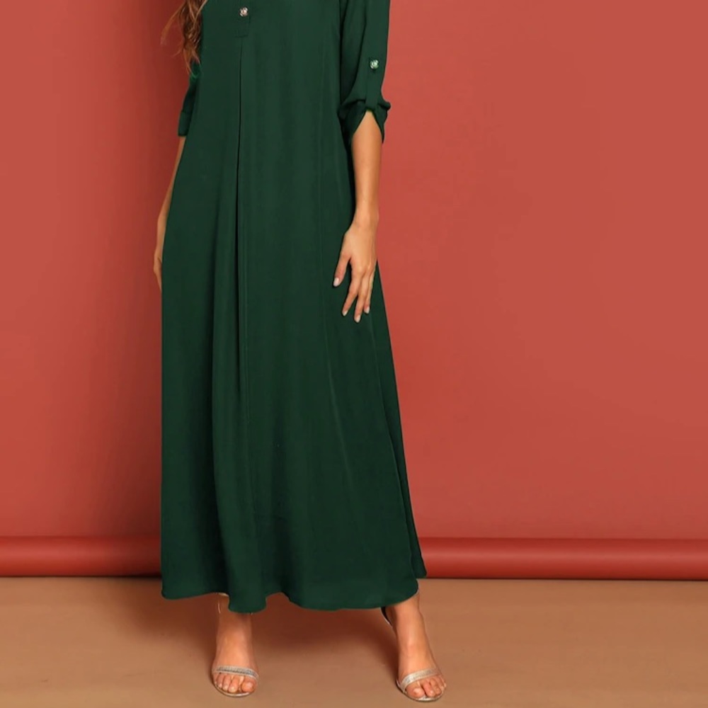 BRAND NEW GREEN MAXI COLLARED SHIRT DRESS SLEEVES - Picture 5 of 5